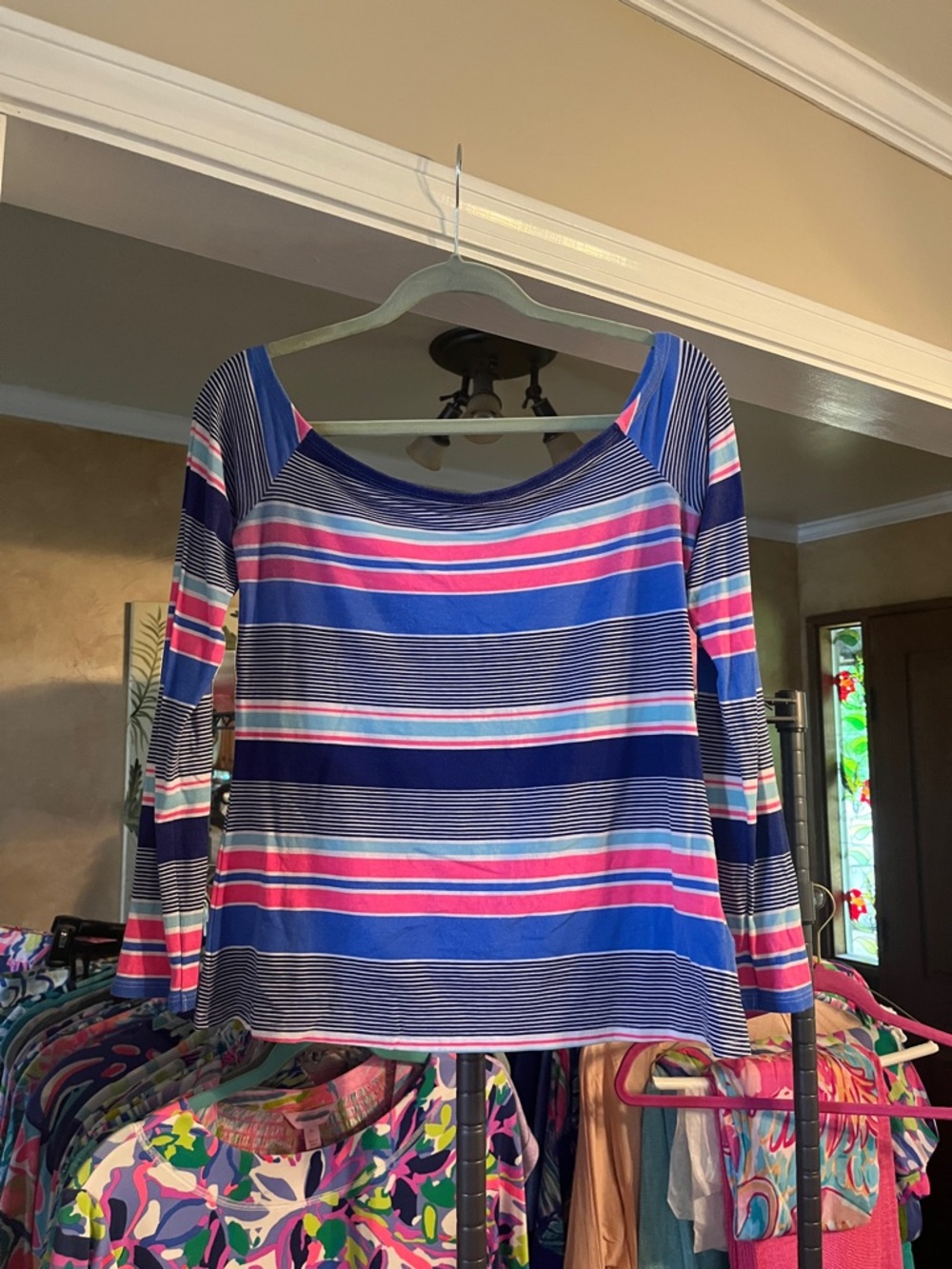 Striped Blue and Pink Women's Long Sleeve Top